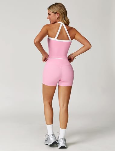 Image of ABOCIW 2 Pieces Workout Sets for Women, Cross Back Tank Top Matching High Waist Biker Shorts, Gym Yoga Pilates Outfits