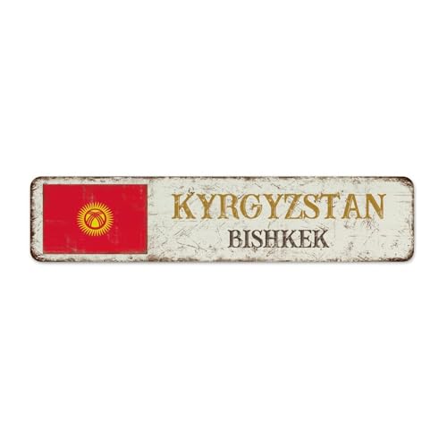 Panneau en métal tendance chic Kirghizistan-Bichkek - Décoration d'intérieur - Panneau pour garage, buanderie, cuisine, souvenir de pays national, affiche d'art routière, cadeau pour portail, 10,2 x