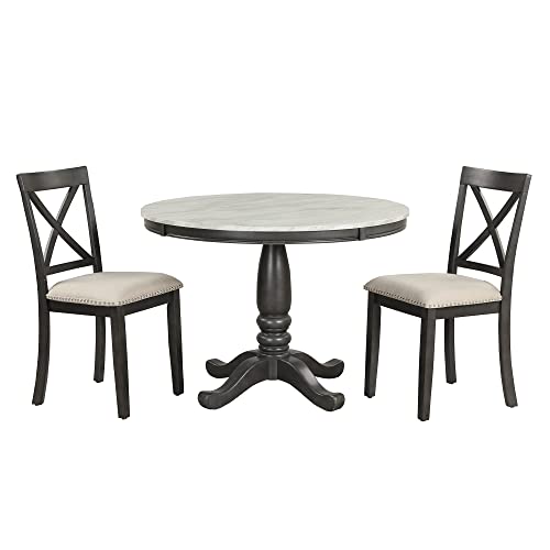 Merax Faux Marble Round Dining Table Set with Chairs for Small Space 5 Piece Round Dining Room Table Set for 4 Persons