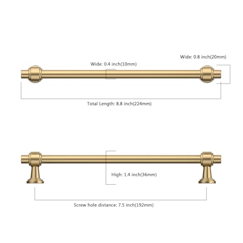 Image of 10 Pack 7.5 inch(192mm) Champagne Gold Cabinet Pulls Kitchen Cabinet Handles Brushed Bronze Cabinet Hardware Drawer Pulls for Cupboard