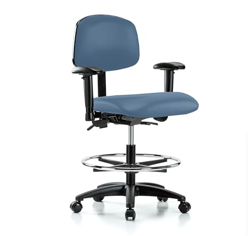 Image of Perch Multi-Task Office Chair with Adjustable Armrests and Foot Ring | Medium Bench Height 20-27 inch | Newport Fabric