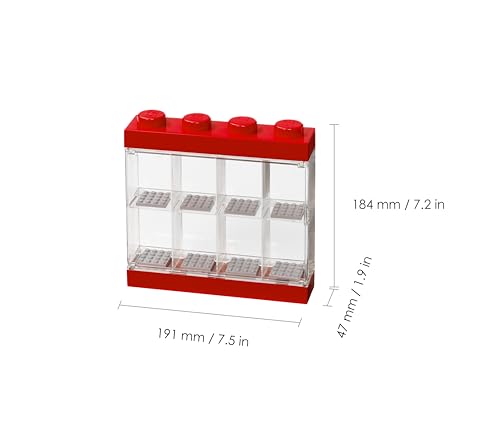 Room Copenhagen 40650601 Vitrine de présentation Lego pour 8 Mini-Personnages, conteneur empilable Contre Un Mur ou sur Un Bureau, Rouge, ABS + PMMA, one size