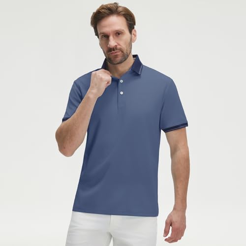 Camisetas Polo para Hombre de Golf, Manga Corta con Cuello y Puños en Contraste, Tela Secado Rápido y Estiramiento, Estilo Casual miniatura 2