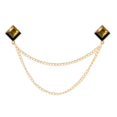 Image of Gem Brooch Pins Hanging Chain Lapel Pin for Men Suits Shirt Collar Brooch Square Crystal Brooch Pin Rhinestone Lapel Pins for Men Tassel Chain Brooch Collar Pins Business Suit Shirt Accessories