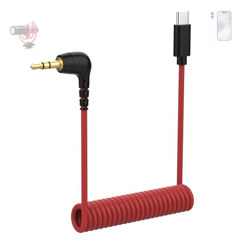 Cavo per microfono TRS da USB C a 3,5 mm. Ottimo e indispensabile per il collegamento della porta USB-C a un jack per microfono/cuffie. Questo cavo a spirale per microfono TRS da USB C a 3,5 mm consente di collegare smartphone/tablet USB-C al microfono per registrazioni audio professionali