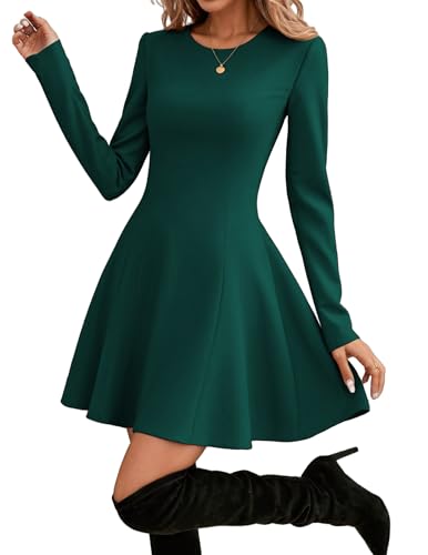 Hotouch Damen Herbst Kleider Long Sleeve Mini Dress Elastisch High Waist Festlich Kleid Swing Partykleider