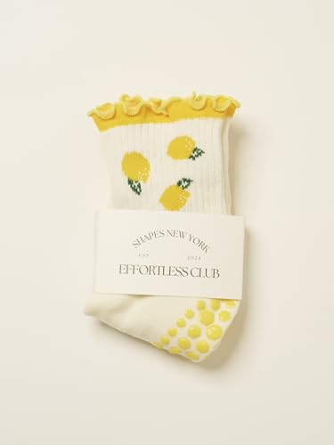 Image of Shapes Studio Half Calf Grip Socks, Cute Fruit Pilates Socks, Ruffle Socks, Non-Slip for Barre Yoga