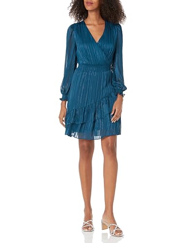 Image of DKNY Women's Long Sleeve Tiered Ruffle Smocked Waist Mini Dress