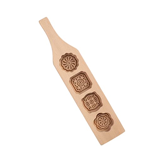 Moule en bois pour gâteau de lune, 4 moules à biscuits à fleurs Moule à beurre fait main Accessoires de pâtisserie pour Mooncake Cookie Biscuit(#1)