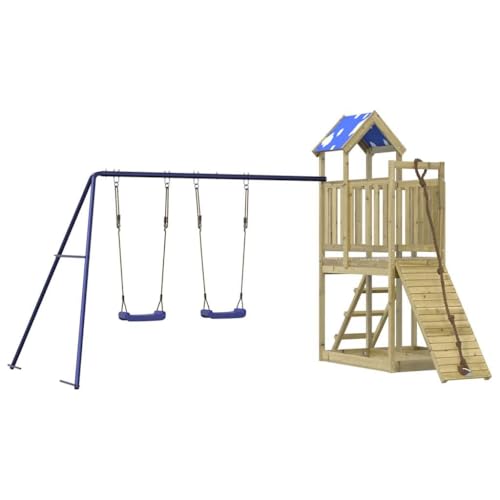 vidaXL Spielturm, Klettergerüst mit Kletterwand Seil Schaukeln Leiter, Kinder Kletterturm Spiel-Zubehör für Garten, Holz Spielplatz Spielhaus, Kiefernholz Imprägniert