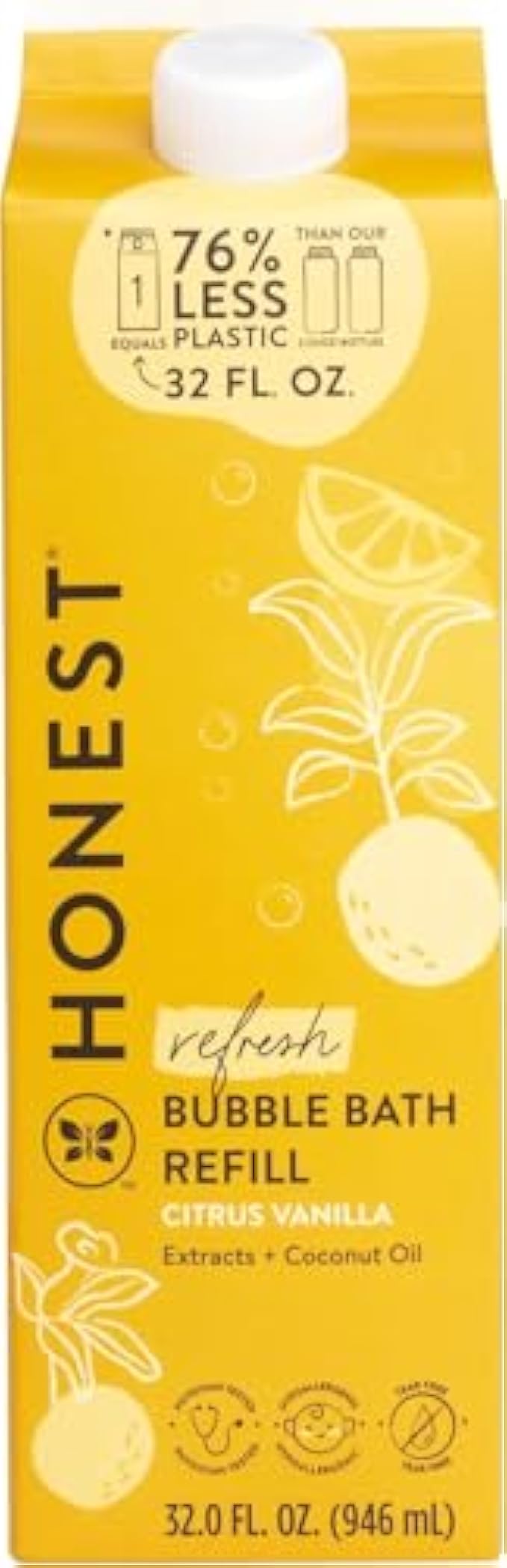The Honest Company Foaming Bubble Bath Refill Carton | Gentle for Baby | Naturally Derived, Tear-Free, Hypoallergenic | Citrus Vanilla Refresh, 32 fl oz