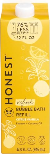 Image of The Honest Company Foaming Bubble Bath Refill Carton, Gentle for Baby, Naturally Derived, Tear-Free, Hypoallergenic, Citrus Vanilla Refresh, 32 fl oz