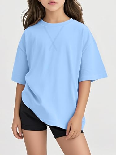 Girls Short Sleeve T Shirts Kids Summer Tops Oversized Crewneck Tees 5-14 Yeas2