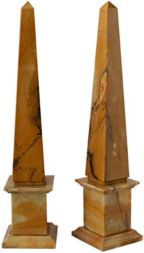 CBAM Obelisco in Marmo Giallo Siena Yellow Italian Marble Classic Obelisk Sculpture Made in Italy H.40CM