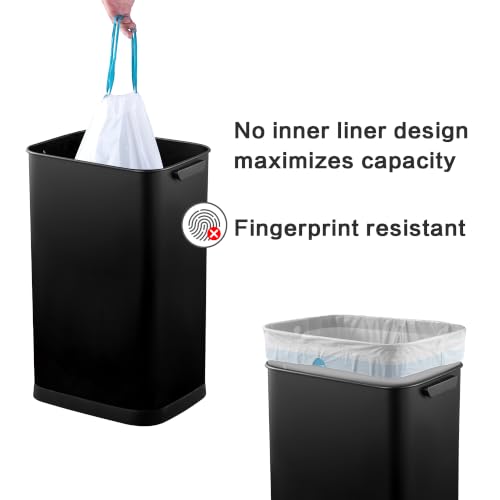 Image of 13 Gallon Trash Can, Touchless Stainless Steel Kitchen Bin (Black) | Automatic Motion Sensor Lid | 50L Fits 13 Gal Tall Kitchen Bags | Anti-Fingerprint Brushed Finish | For Home Office