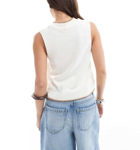 Image of Women Graphic Sweater Vest Y2k Sleeveless Lobster Pullover Top Crew Neck Lightweight Fall Knit Tank Top (Shell Brown,S)