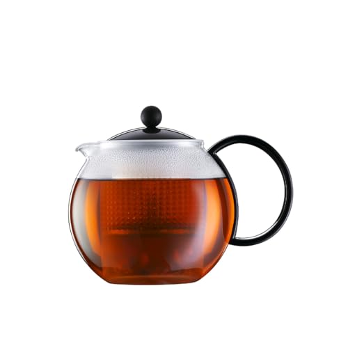 BODUM ASSAM Tea Press 17oz Black Plunger Teapot Glass Over-Brew Prevention