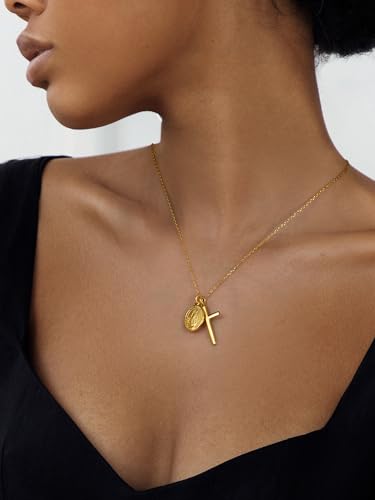 NORBU 925 Sterling Silver Cross Necklace for Women with Miraculous Medal, 18K Gold Plated Virgin Mary Necklace, Double Pendant Mother Mary Necklaces Christian Jewelry Religious Gift for Her3