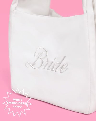 xo, Fetti White Satin Bride Bow Bag | Bachelorette Party Decorations, Bride To Be Purse, Bridal Shower Accessory, Engagement Party Outfit3