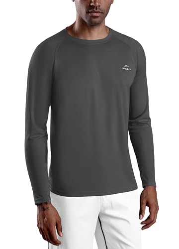 WILLIT Camiseta UV para hombre, manga larga, para natación, surf, pesca, senderismo, transpirable, secado rápido, protección solar, gris oscuro, M