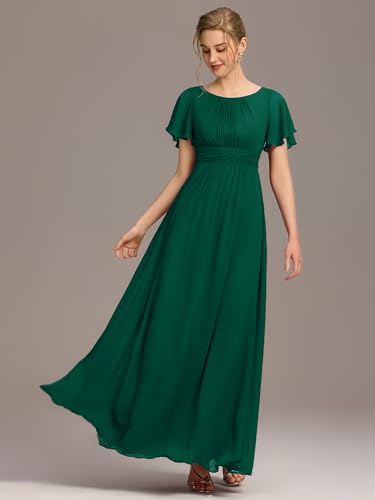 Image of Ever-Pretty Women's Spring Elegant Round Neck Short Sleeve Chiffon Empire Waist Floor Length Formal Dresses Bridesmaid Dress