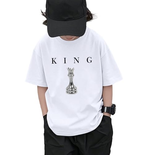 Image of Boys Graphic Tee King Chess Printed T-Shirt Kids Cool Designer Shirts Short Sleeve Shirt Clothes for Teen Boy Trendy