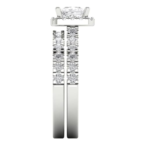 2.01 ct Princess Cut Clear Simulated Diamond 14k White Gold Halo Solitaire W/Accents Wedding Engagement Promise Ring3