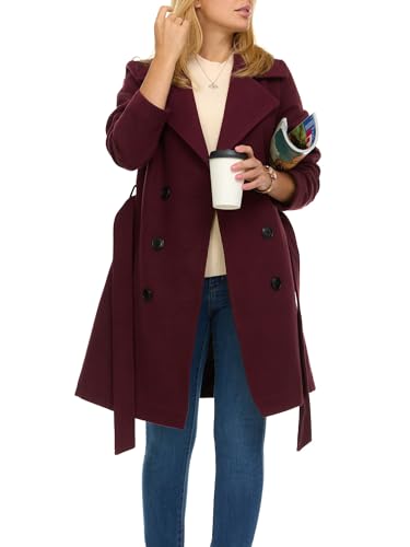Steve Madden Women's Trench Coat in Wine – Double-Breasted Faux Wool Winter Warmth - Image 3