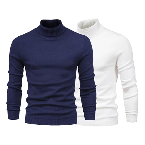 Men's Turtle-Neck Thermal Sweater Male Slim Turtleneck Pullover Sweaters 2PC Men Soft Comfy Turtleneck Sweater