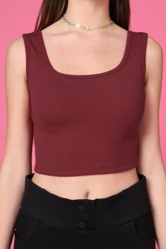 Image of TOPLOT Women's Solid Ribbed Round Neck Sleeveless Slim Fit Tank Top (5069)