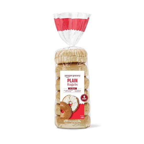 Amazon Grocery, Plain Bagels, Pre-Sliced, 21 Oz, 6 Ct