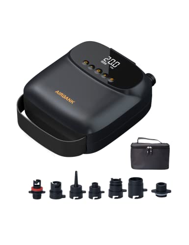 AIRBANK Mini Electric SUP pump The PUFFER Pro Paddle Board Pump with Type C Rechargeable Battery 20PSI Dual Stage Auto Off Electric Air Pump for Paddleboard Mattress Surfing Kite etc