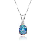 Gemkora Black Opal with CZ Crystal Pendant Necklace, Fire Play Gemstone, Birthstone Crystal, Healing Stone, Gift for Women Mom Her, Statement Jewellery, Silver Plated 18 inch