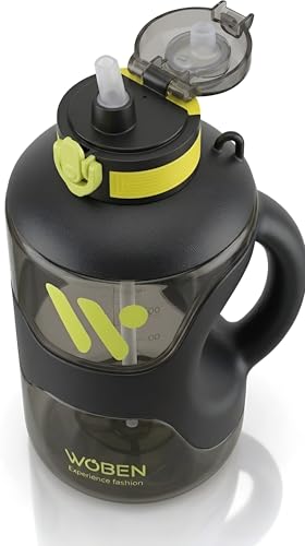 Image of WOBEN WATER BOTTLE 2200ml With Strap sports water bottle Portable Durable Gym Fitness Outdoor Climbing Picnics Drinking Bottle (Black)