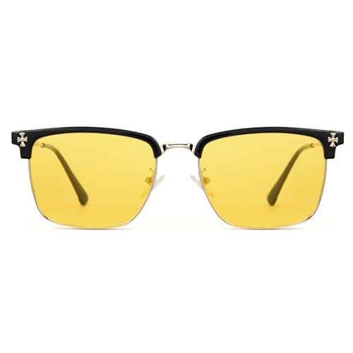Image of Cyxus Retro Blue Light Glasses Men - Square TR90 Metal Blowline Frame Stylish Trendy for Computer Daily Work 8252