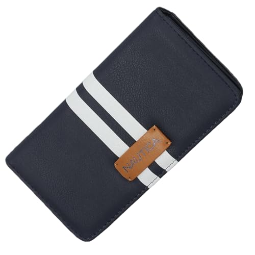 Image of Nautica Seaside Slim Womens Wallet RFID Blocking Credit Card Holder, Coin Purse, Checkbook Organizer Clutch, Small Vegan Leather Wallet for Travel, Indigo
