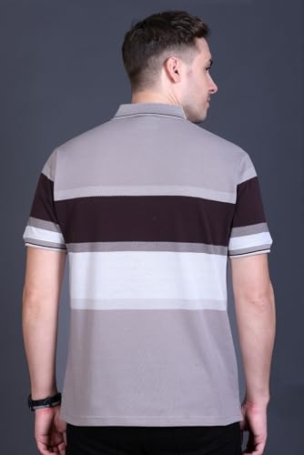 Image of GODFREY Striped Tshirt Shirts Men Cotton Polo T Shirt for Man with Pocket - Regular Fit Half Sleeve Collar T Shirts for Men