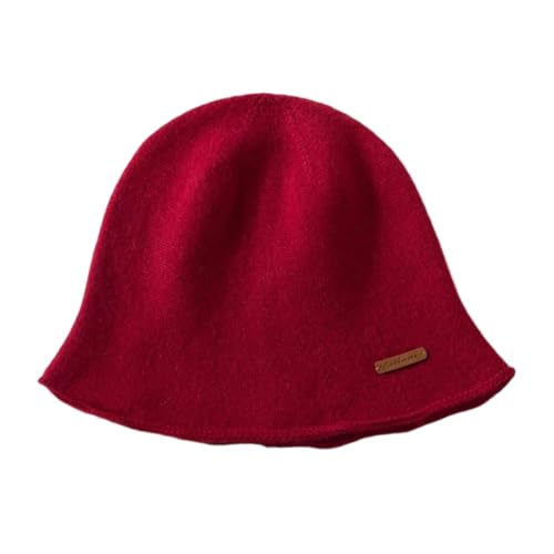 Bonnet en cachemire tricoté hiver pour femme chaud avec détail en cuir chic