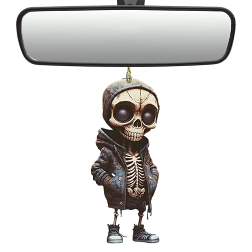 Schaukel Auto Anhänger Von Schaukel Skelett, Coole Schwingende Totenkopf Auto Hängedekoration, Autospiegel Skelett Anhänger, Acryl Skelett Statue Autospiegel Schaukel Anhänger Rückspiegel Hängezubehör