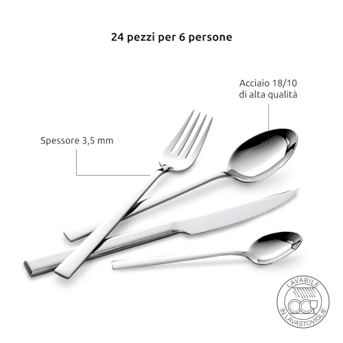 Lagostina Giada Set Servizio Posate Acciaio Inox 18/10 per 6 Persone, 24 Pezzi, con 6 Forchette, 6 Coltelli Tavola, 6 Cucchiai, 6 Cucchiaini Caffè, Spessore 3.5 mm, Finitura Lucida a Specchio - immagine 6