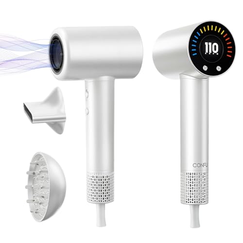 CONFU Hair Dryer, 110000 RPM Fast Drying Blow Dryer with Magnetic Diffuser and Concentrator, Professional Lightweight Ionic Hair Dryer for Women and Men White