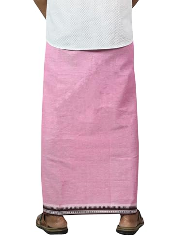 Image of PRAKASAM COTTON Velcro Pocket Dhoti | Thalapathi Border Readymade Cotton Kerala Mundu for Men