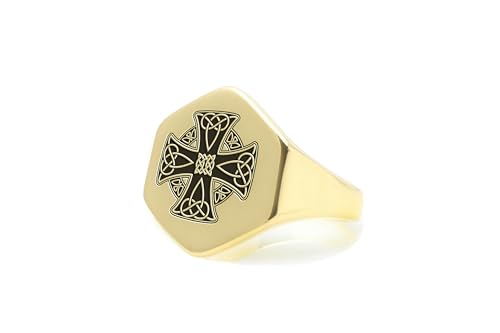 Bague croix celtique or 14k gravée cadeau personnalisé de baptême anniversaire