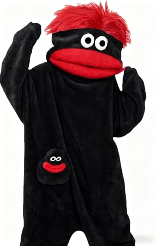 YINGWDA Silly Onesie Funny Frog Onesie Oversized Plush Fleece Hooded One Piece Pajamas Cozy Home Loungewear Black X-Large