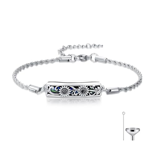 WINNICACA Urn Bracelet for Ashes 925 Sterling Silver Abalone Shell Sunflower/Butterfly/Turtle Cremation Jewelry for Ashes Keepsake Pendant Locket Bracelet for Women