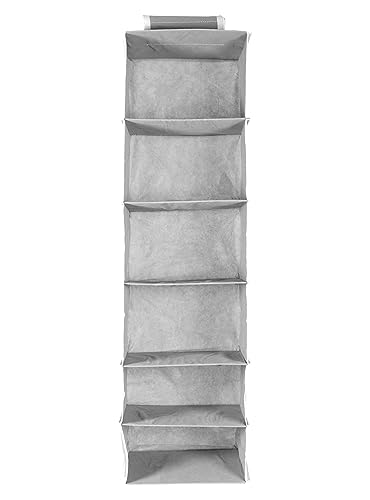 Image of Hanging Closet Organizer for Clothes Storage | Foldable Wardrobe Hanging Storage Rack | Non-Woven Multipurpose Cupboard Organizer for Clothes, Towels & Accessories (Grey, Pack of 2, 6)