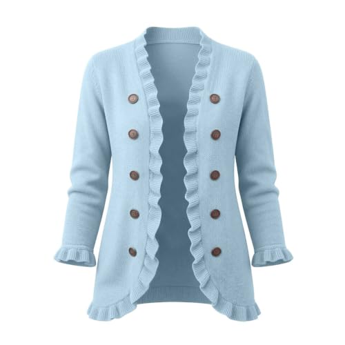 OTSANT Womens Knit Cardigan Sweater Ruffle Trim Long Sleeve Casual Top - image 8