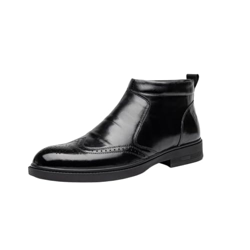 Winter Warmth Leather Men's Mid-Cut Casual Brogue Dress Shoes, Comfortable Fitted with Plush Lining, Ideal for Business & Casual Occasion