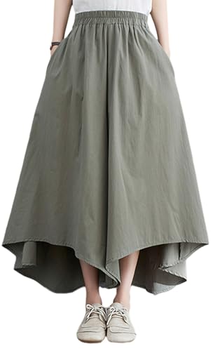 [BdeSYT] キュロット レディース ワイドパンツ 綿 100% フレアパンツ 9分丈 カジュアル スカート付き スカーチョ 体型カバー 着瘦せゆったり 大きいサイズ 4色 S-5XL (XL, グリーン)のサムネイル