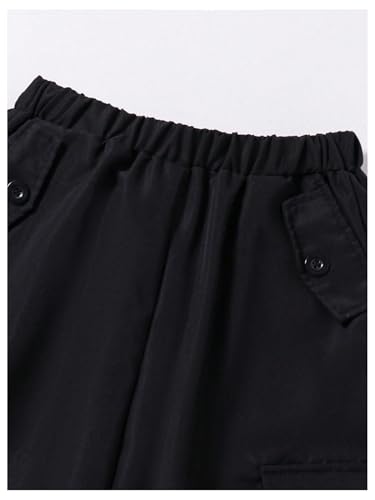 OYOANGLE Boy's Elastic Waist Straight Leg Cargo Pants Street Solid Long Trousers with Pockets3
